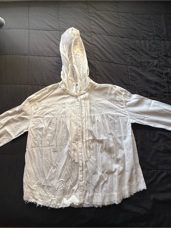 Free People Tops - Free People White Hooded Button-Front Peasant Top